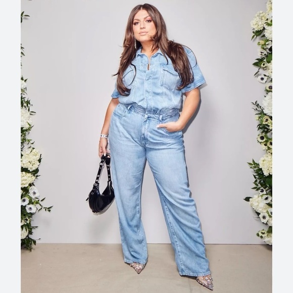 Good American Anthropologie Weightless Denim Fit for Success Jumpsuit Wide Leg